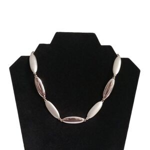 Vintage Trifari Silver Toned Finish Shiny and Matte Oval Metal Links Necklace